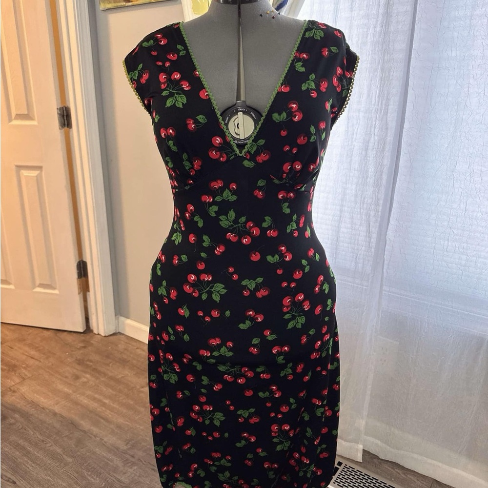 Cherry Print Black Dress